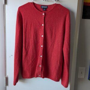 Lands' End Women's Coral-Red Button Front Cashmere Blend Cardigan
